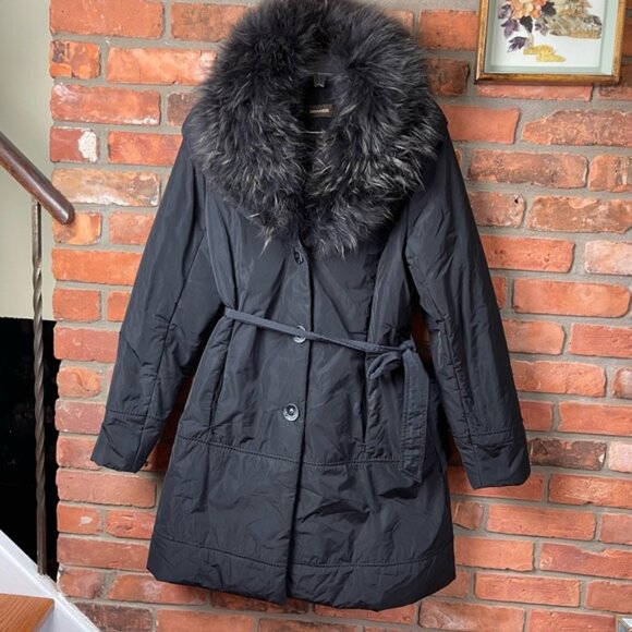 Danier Leather Puffer Nylon Coat Removable Fur Collar Zip Pockets Parka Jacket M - Picture 2 of 16